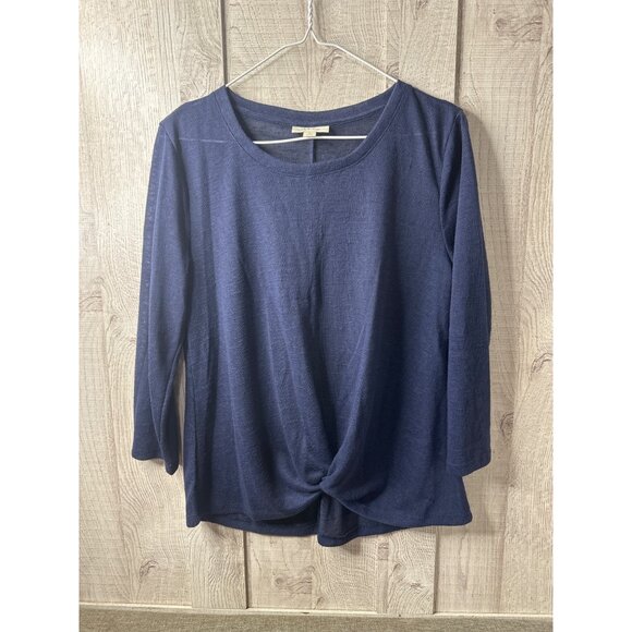 Style & Co Womens Navy Blue Knot Front Shirt Top Size Medium - Picture 1 of 7
